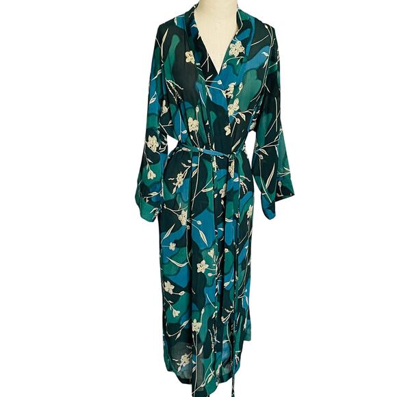 Vintage Judith Hart Robe Green Black Floral Print - Picture 1 of 5